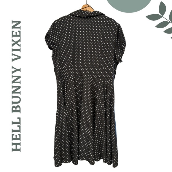 Hell Bunny Vixen Polka Dot Midi Dress Shirt Sleeve Dark Grey Black Size 18 (4x) - Picture 2 of 10